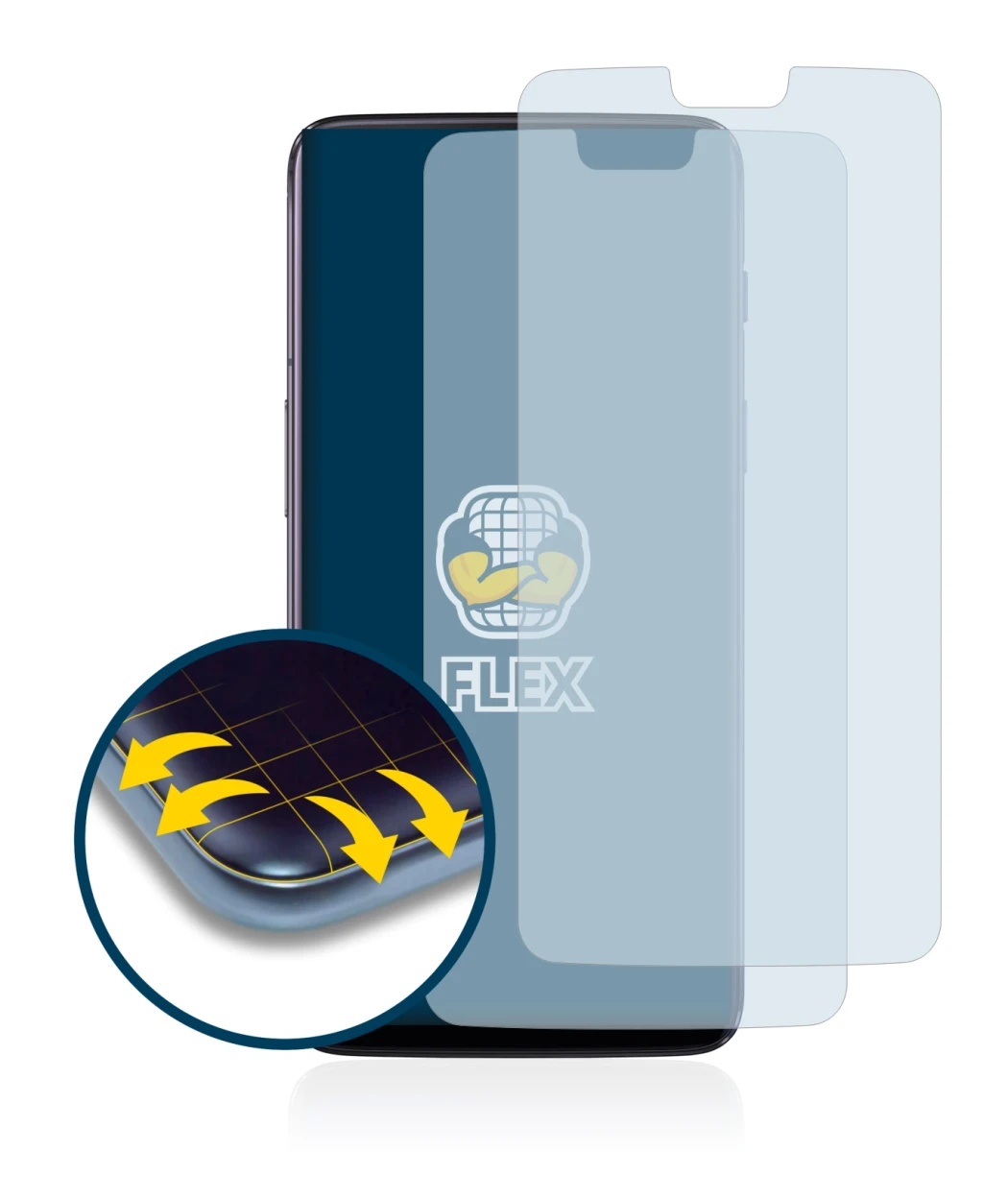 Abbildung des Geräts OnePlus 6 mit einer Vielzahl des Displayschutzes.