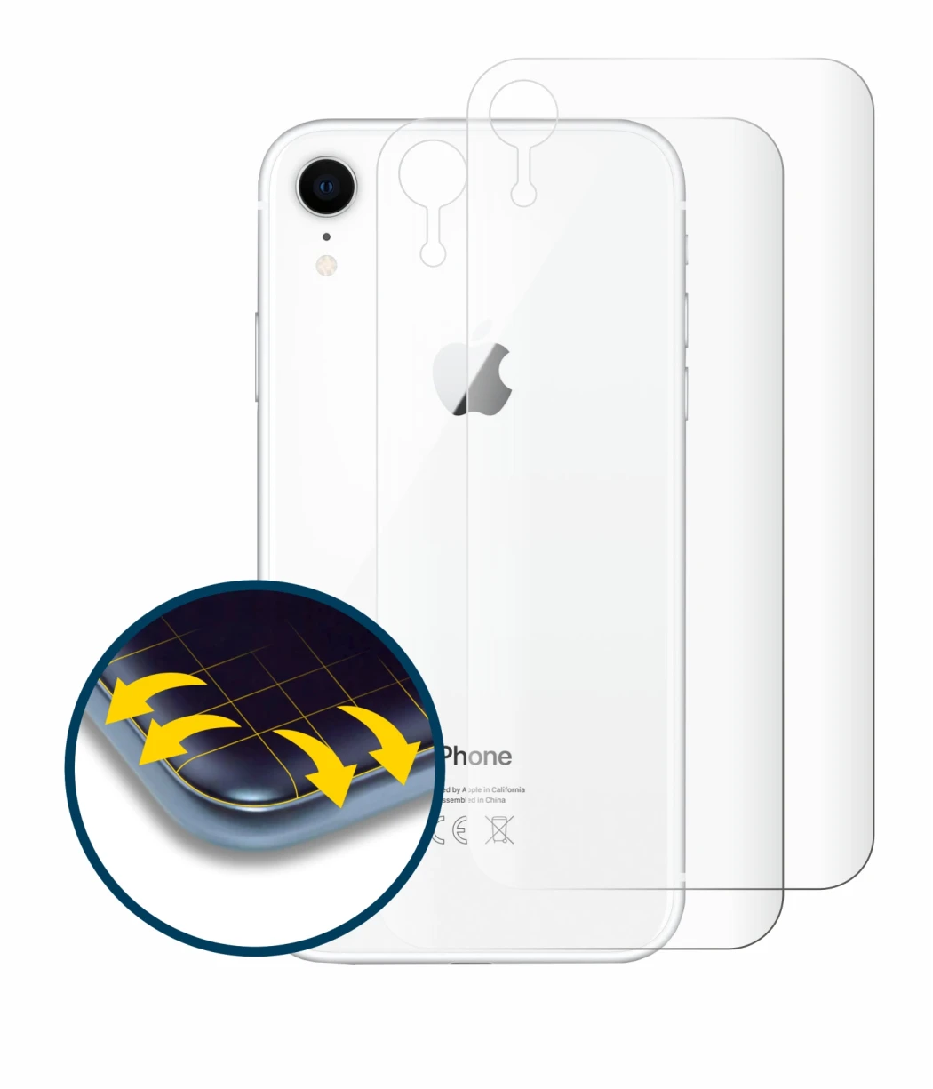 Abbildung des Geräts Apple iPhone XR (Rückseite) mit einer Vielzahl des Displayschutzes.