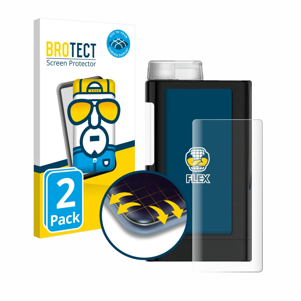 Vorderseite einer Produktverpackung mit dem Markenlogo BROTECT. Daneben ist das Gerät Mylife YpsoPump mit dem zugehörigen Disp