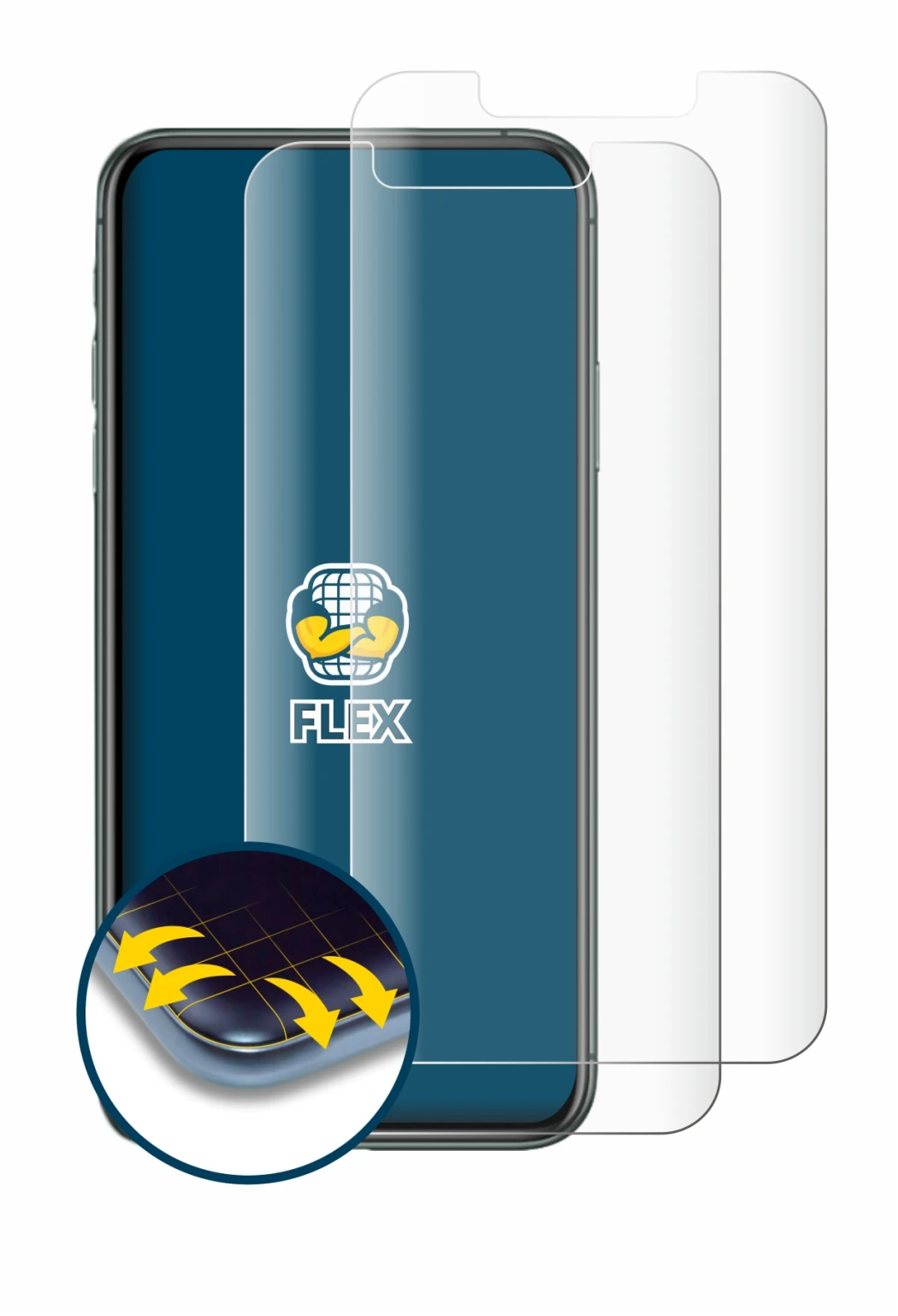 Abbildung des Geräts Apple iPhone 11 Pro Max mit einer Vielzahl des Displayschutzes.