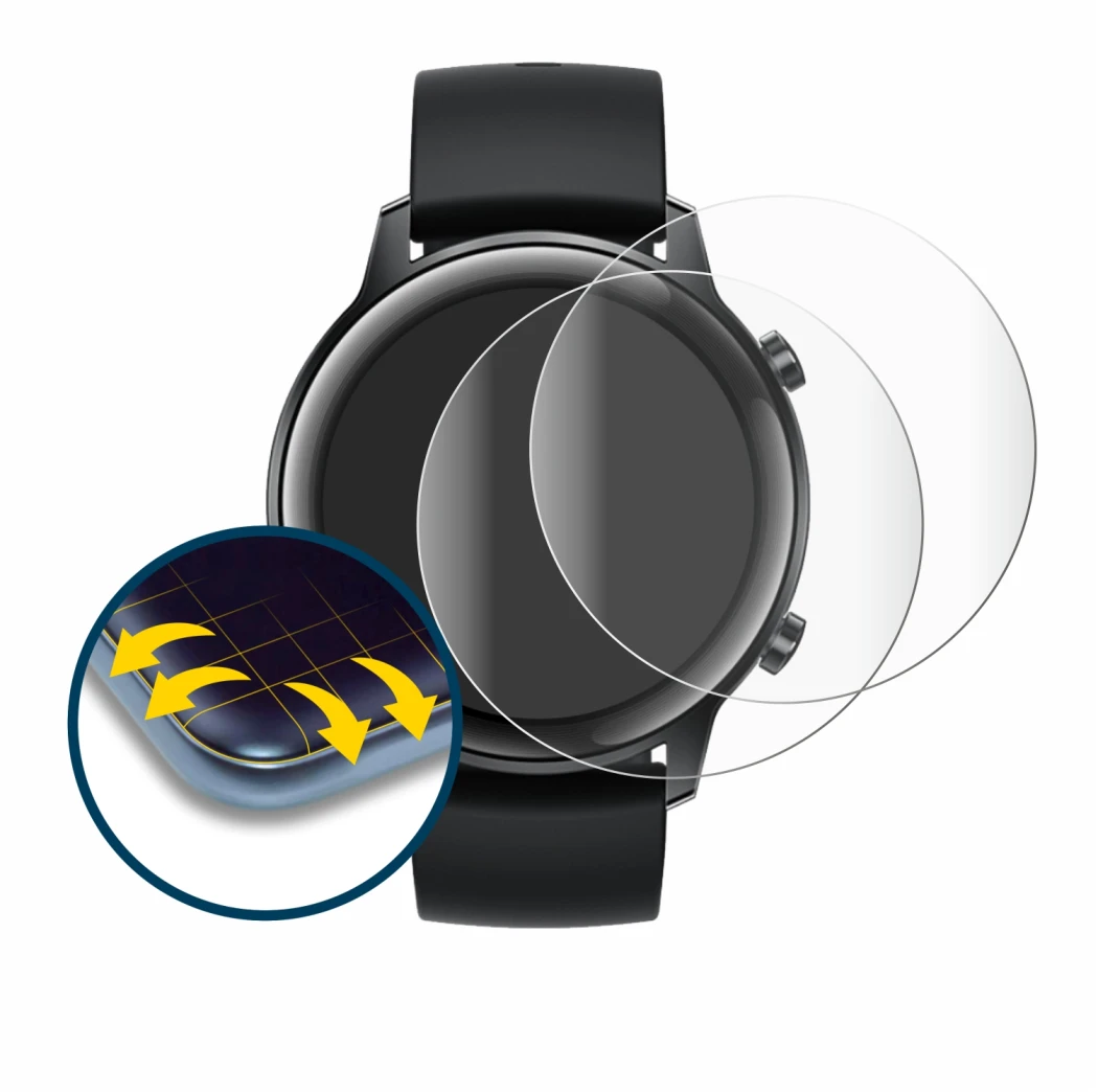 Abbildung des Geräts Honor Watch Magic 2 (42 mm) mit einer Vielzahl des Displayschutzes.