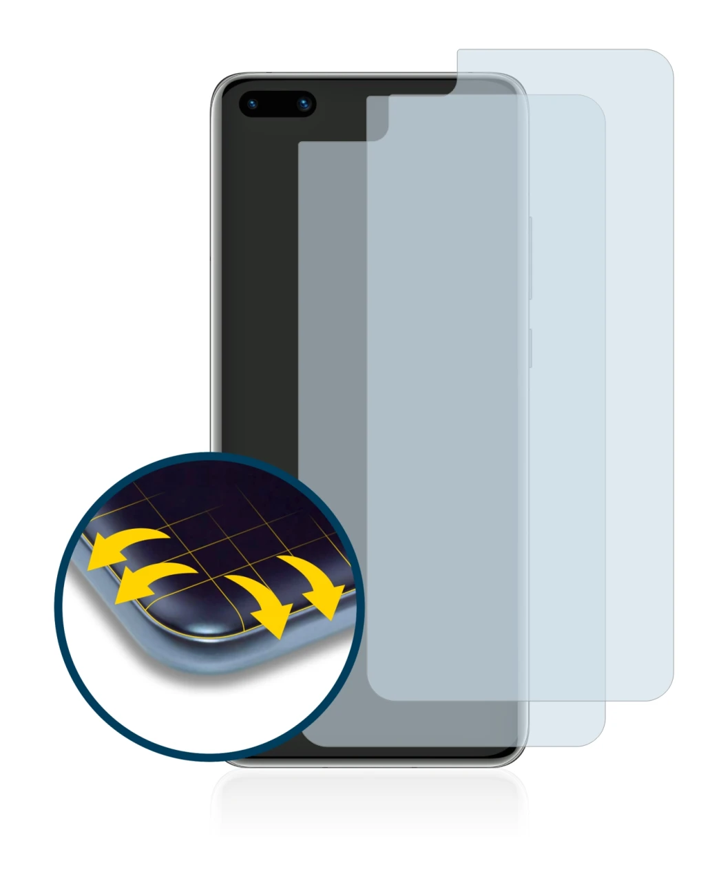 Abbildung des Geräts Huawei P40 mit einer Vielzahl des Displayschutzes.