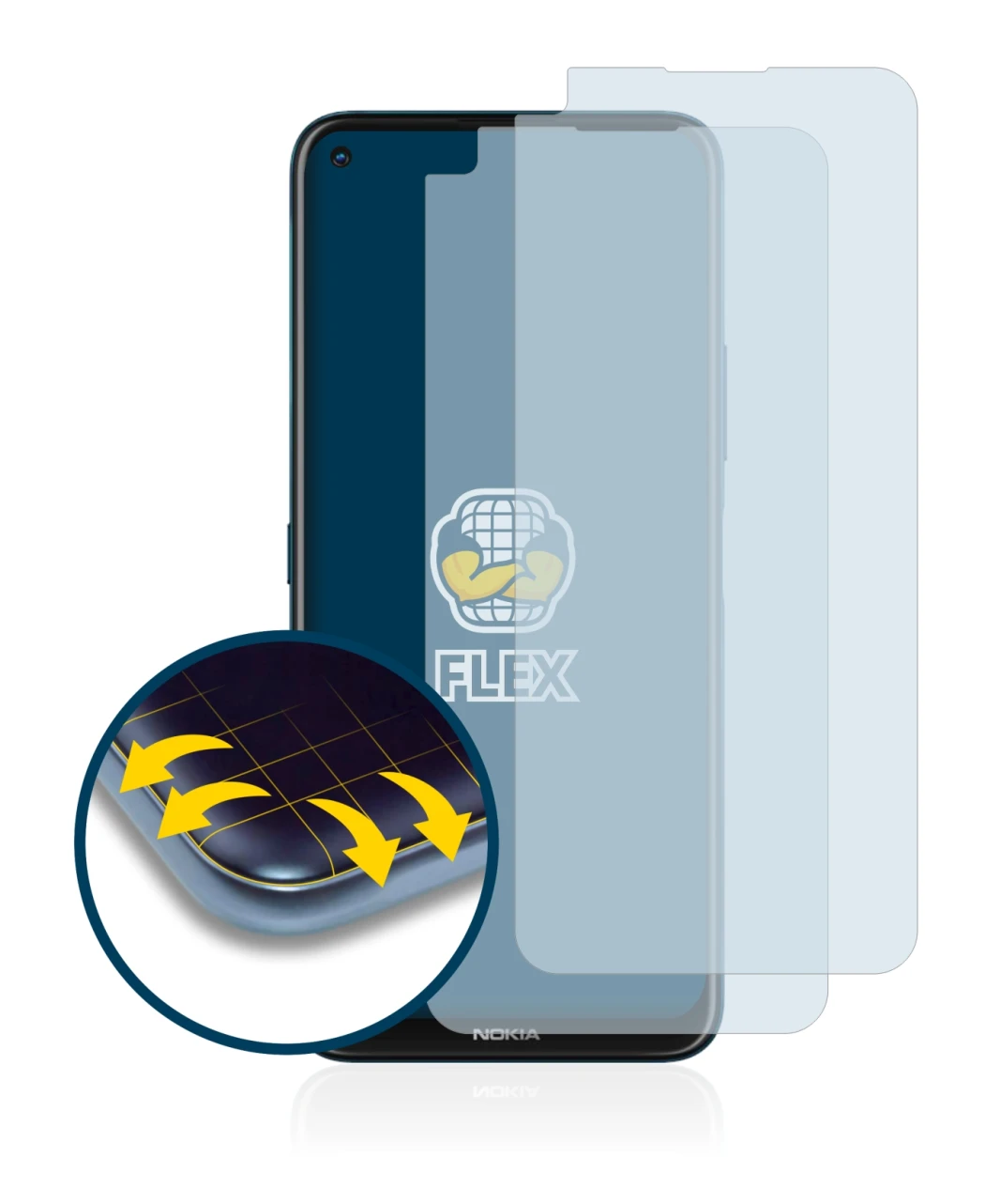 Abbildung des Geräts Nokia 8.3 5G mit einer Vielzahl des Displayschutzes.