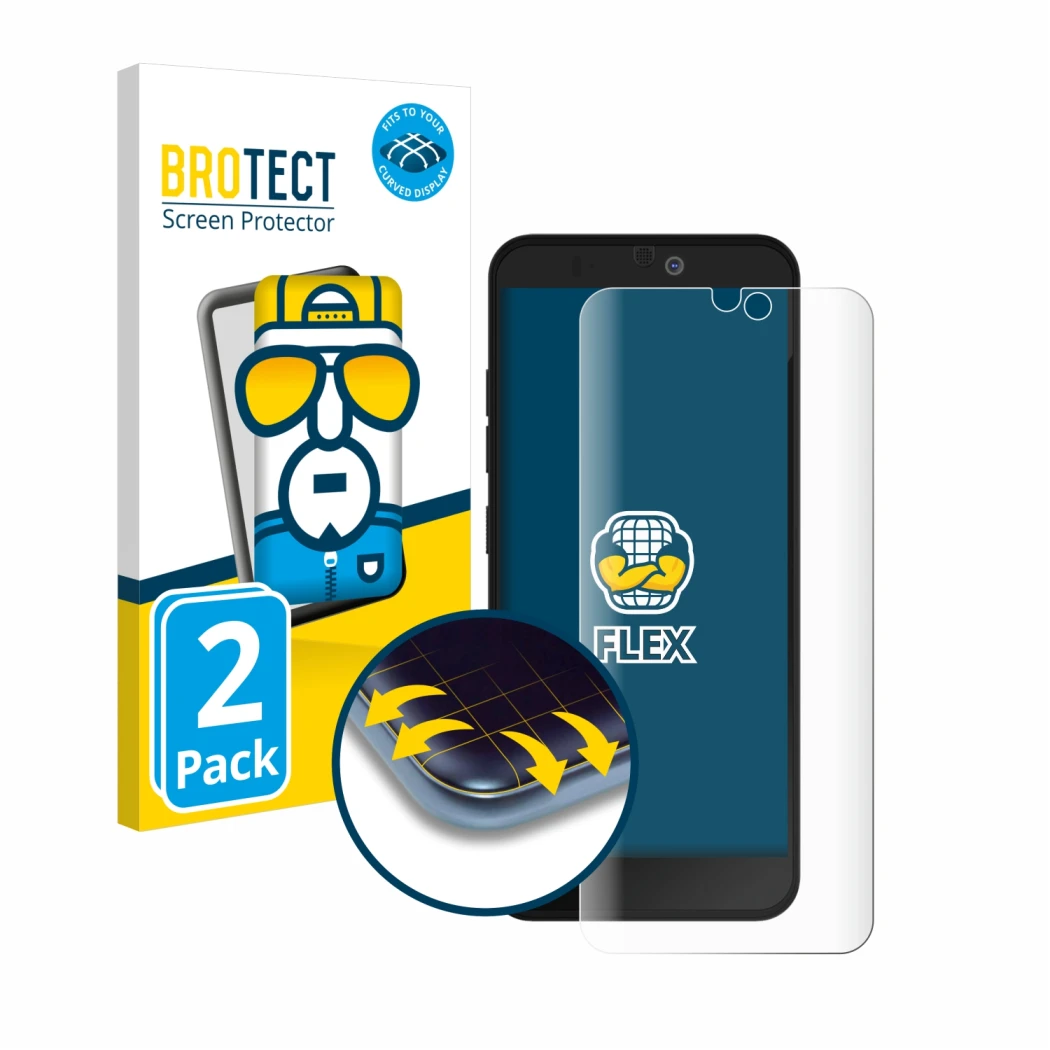 Vorderseite einer Produktverpackung mit dem Markenlogo BROTECT. Daneben ist das Gerät Fairphone 3 Plus mit dem zugehörigen Dis