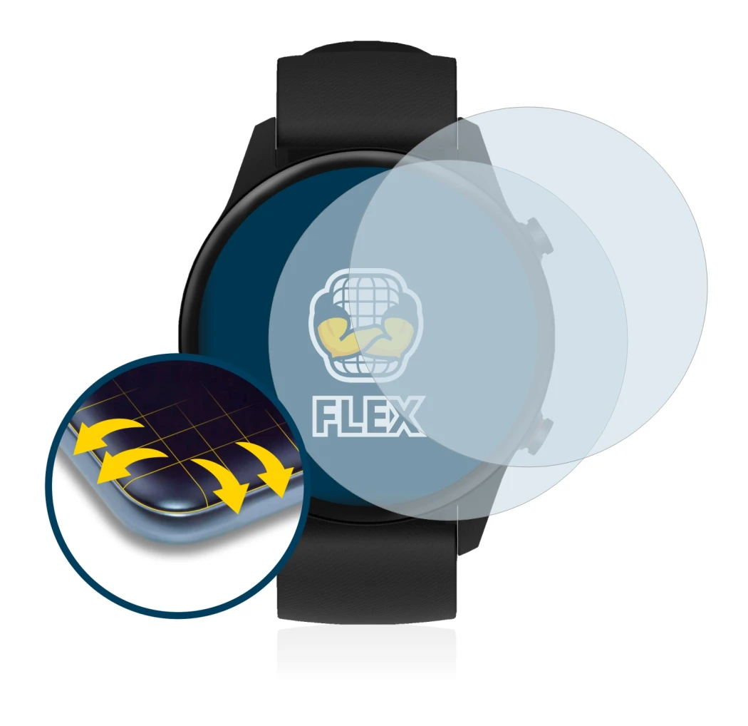 Abbildung des Geräts Xiaomi Mi Watch 2021 mit einer Vielzahl des Displayschutzes.