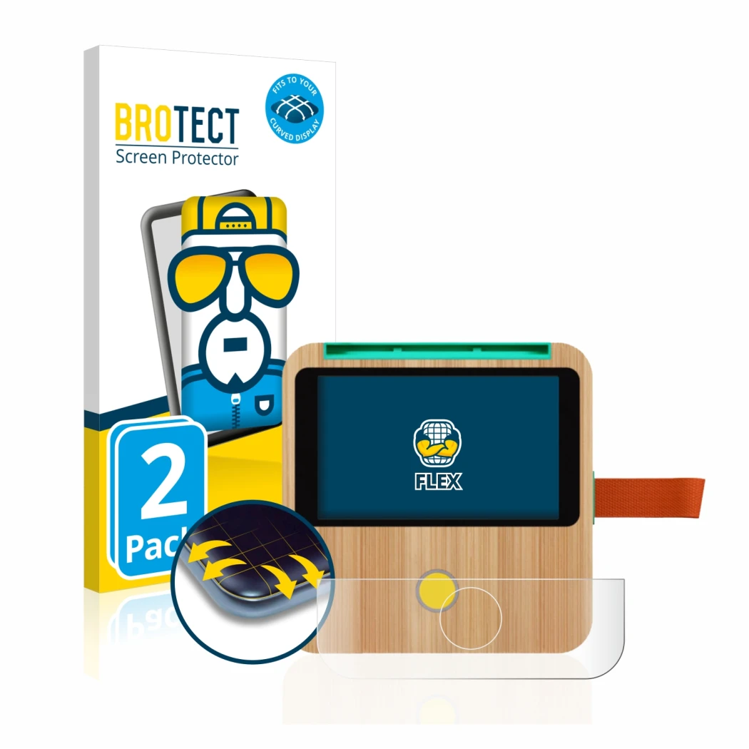 Vorderseite einer Produktverpackung mit dem Markenlogo BROTECT. Daneben ist das Gerät tigerbox Touch mit dem zugehörigen Displ