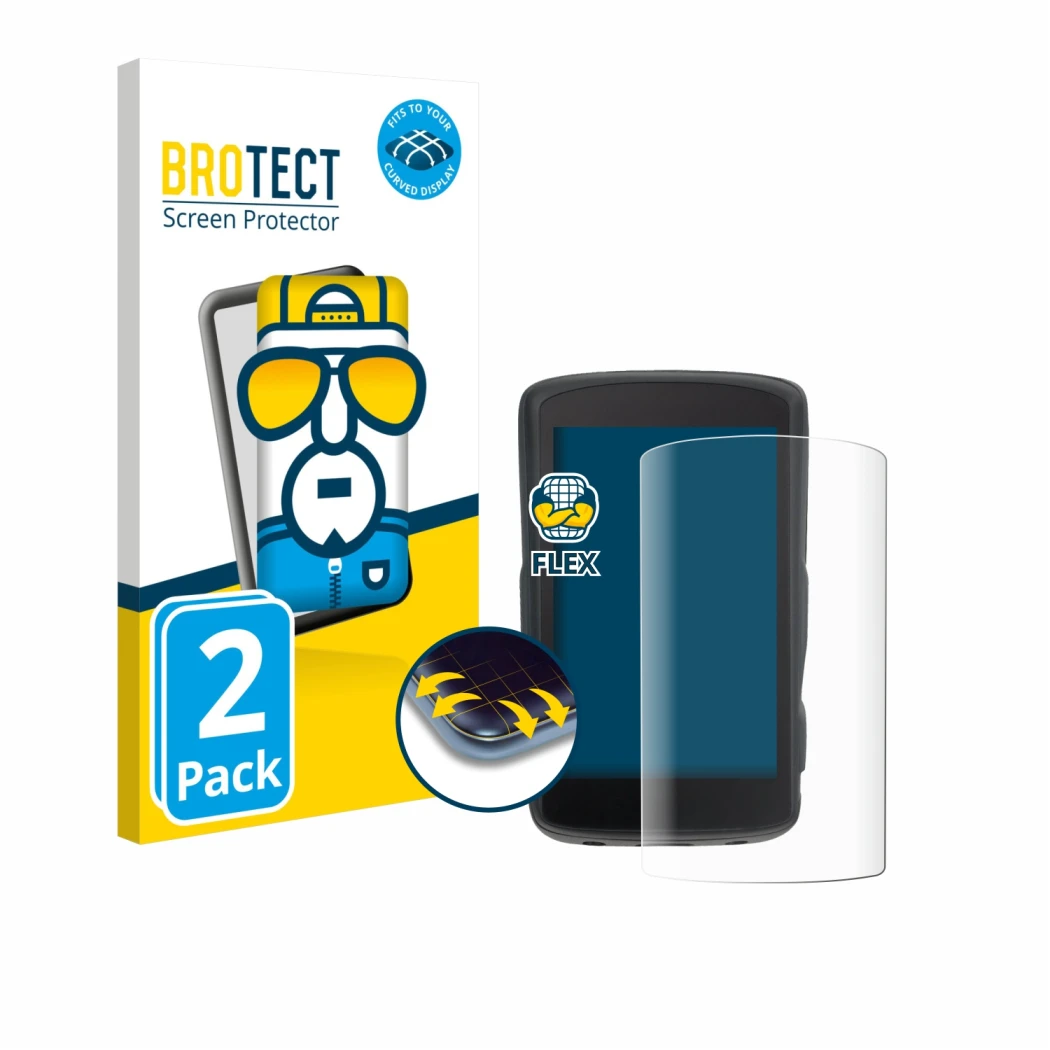 Vorderseite einer Produktverpackung mit dem Markenlogo BROTECT. Daneben ist das Gerät Hammerhead Karoo 2 mit dem zugehörigen D