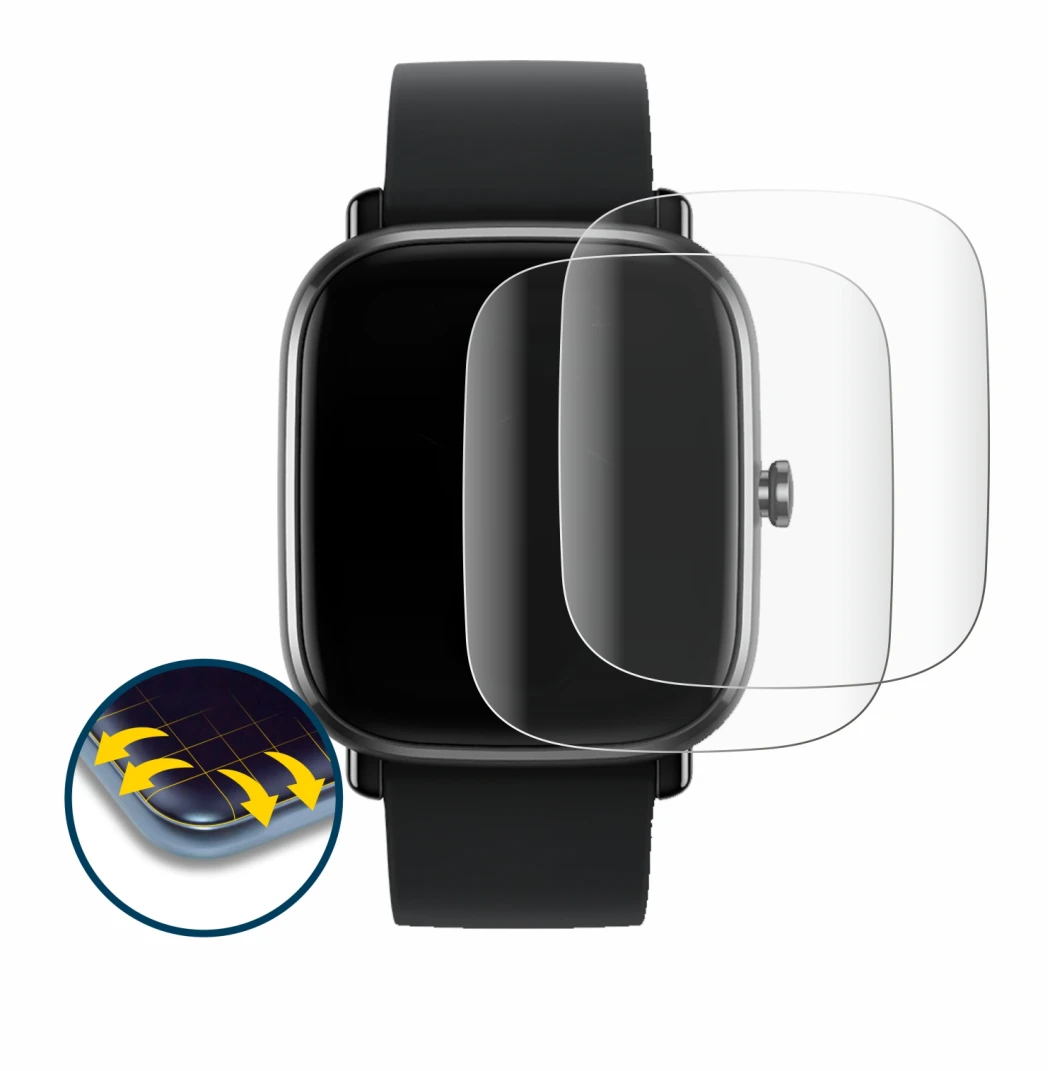 Abbildung des Geräts Huami Amazfit GTS 2 mini mit einer Vielzahl des Displayschutzes.