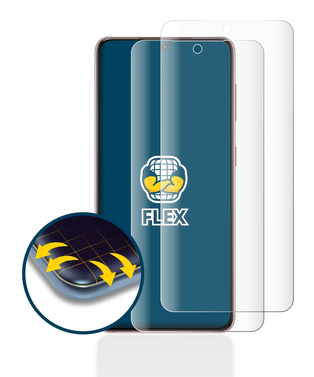 Abbildung des Geräts Samsung Galaxy S21 5G mit einer Vielzahl des Displayschutzes.