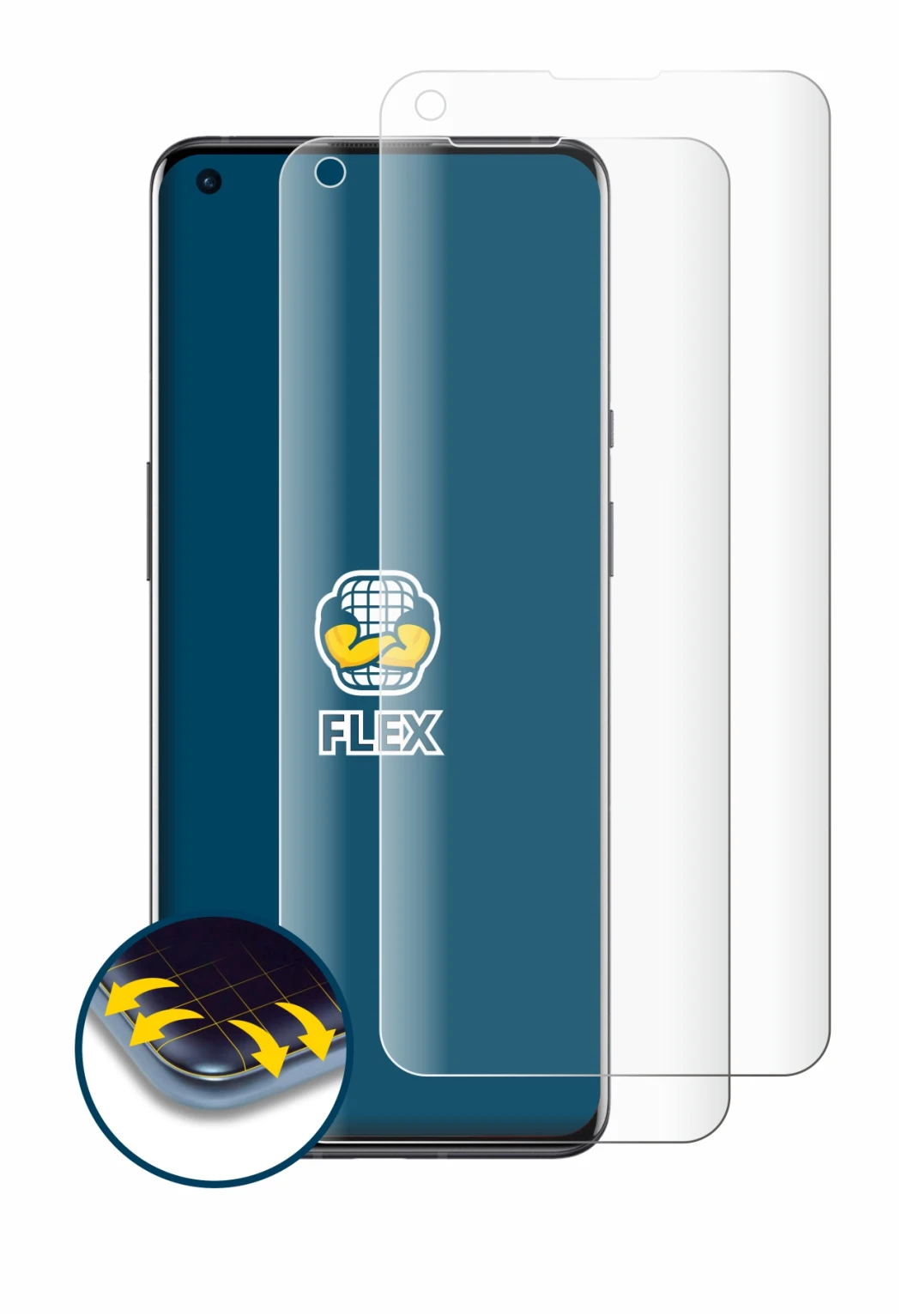 Abbildung des Geräts OnePlus 9 Pro mit einer Vielzahl des Displayschutzes.