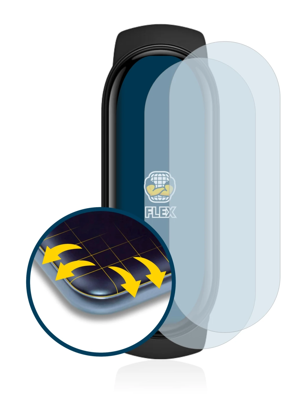 Abbildung des Geräts Xiaomi Mi Band 6 mit einer Vielzahl des Displayschutzes.