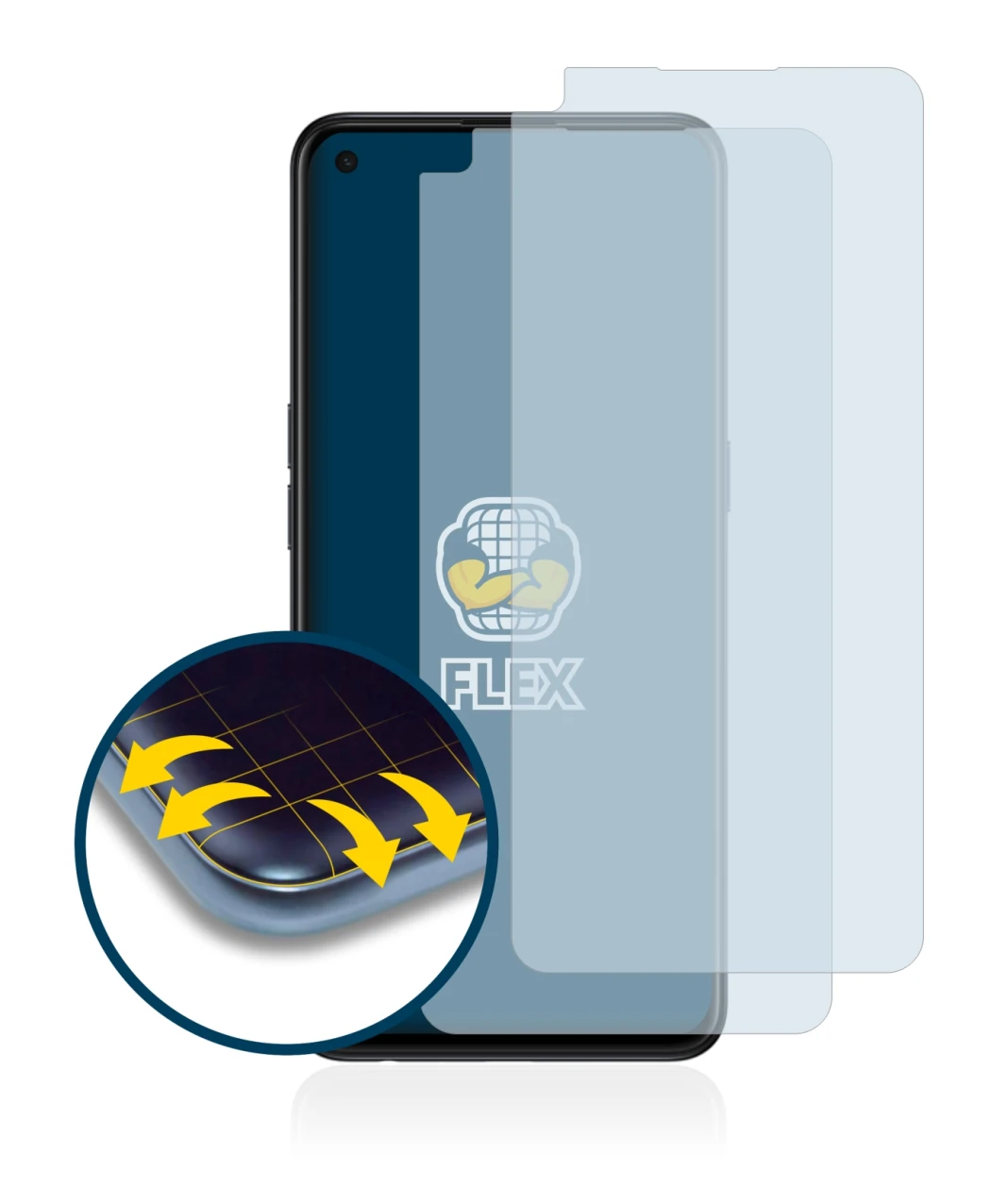 Abbildung des Geräts Oppo Find X3 Lite mit einer Vielzahl des Displayschutzes.