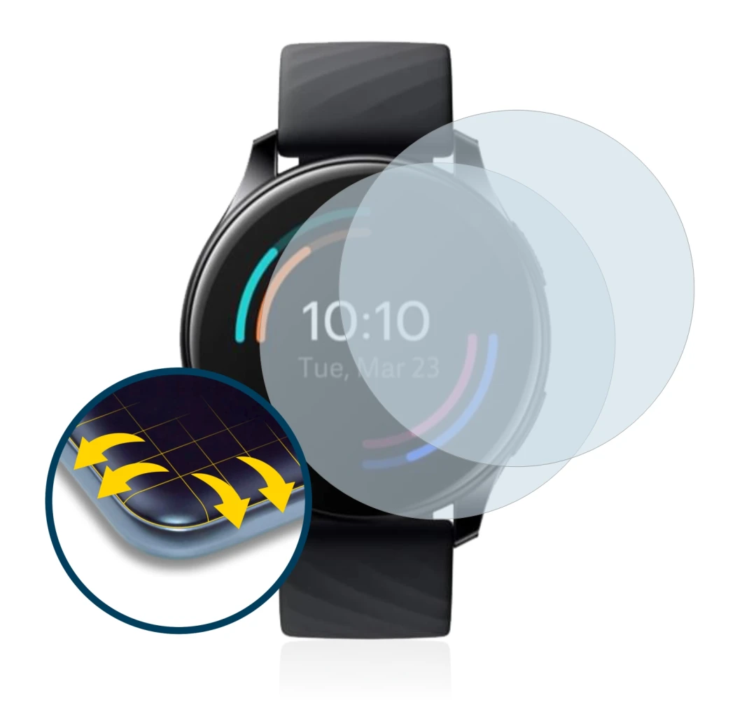 Abbildung des Geräts OnePlus Watch mit einer Vielzahl des Displayschutzes.