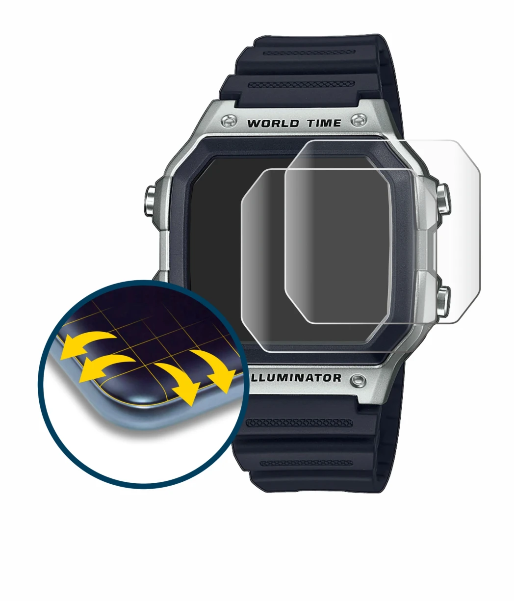 Abbildung des Geräts Casio AE-1200WH mit einer Vielzahl des Displayschutzes.