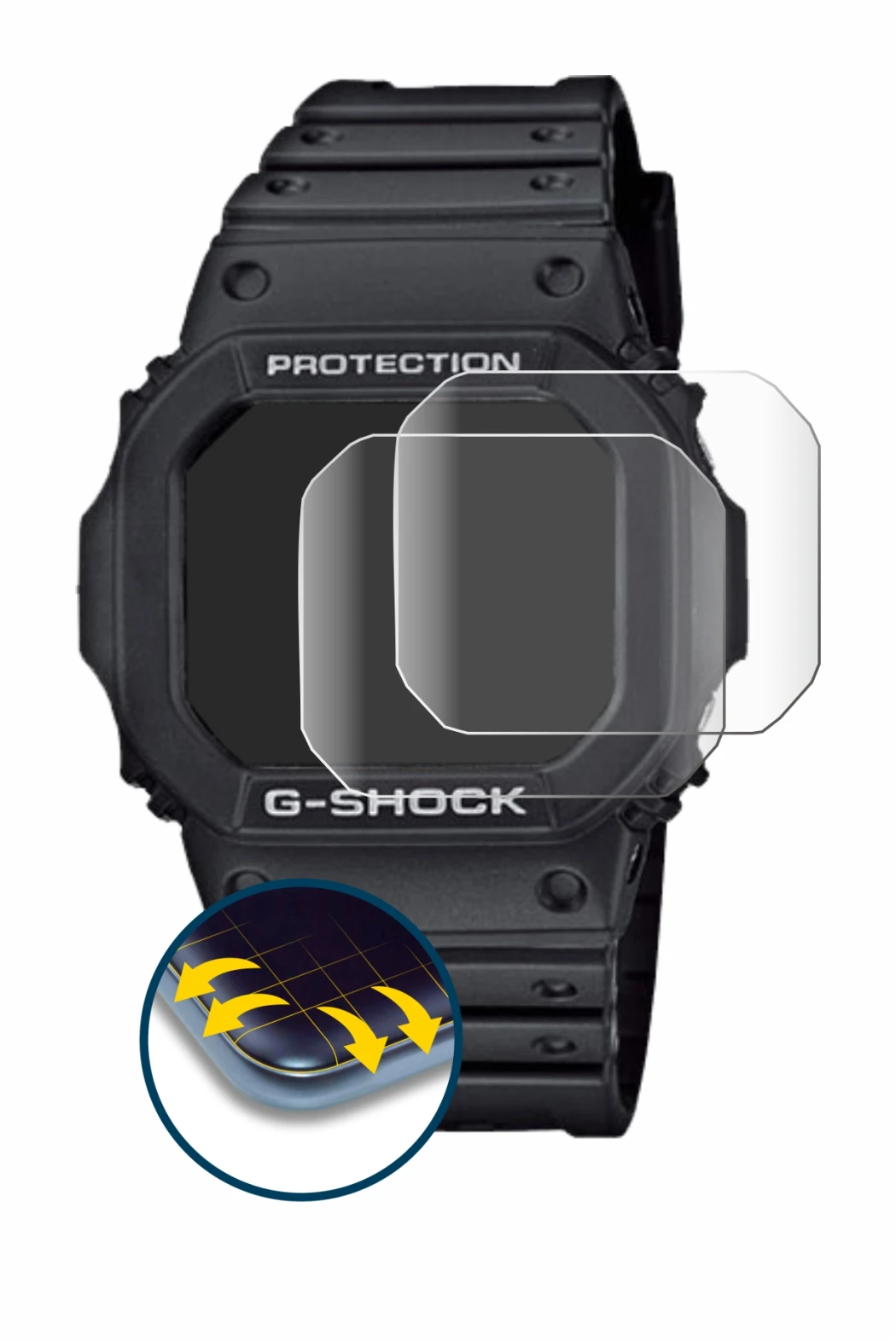 Abbildung des Geräts Casio G-Shock GW-M5610-1ER mit einer Vielzahl des Displayschutzes.