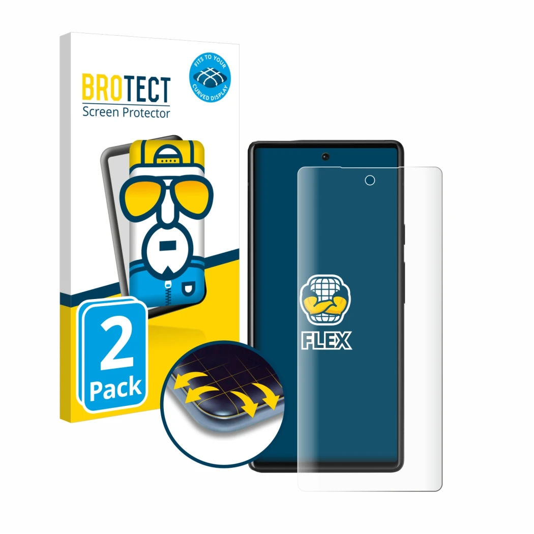 Vorderseite einer Produktverpackung mit dem Markenlogo BROTECT. Daneben ist das Gerät Google Pixel 6 mit dem zugehörigen Displ