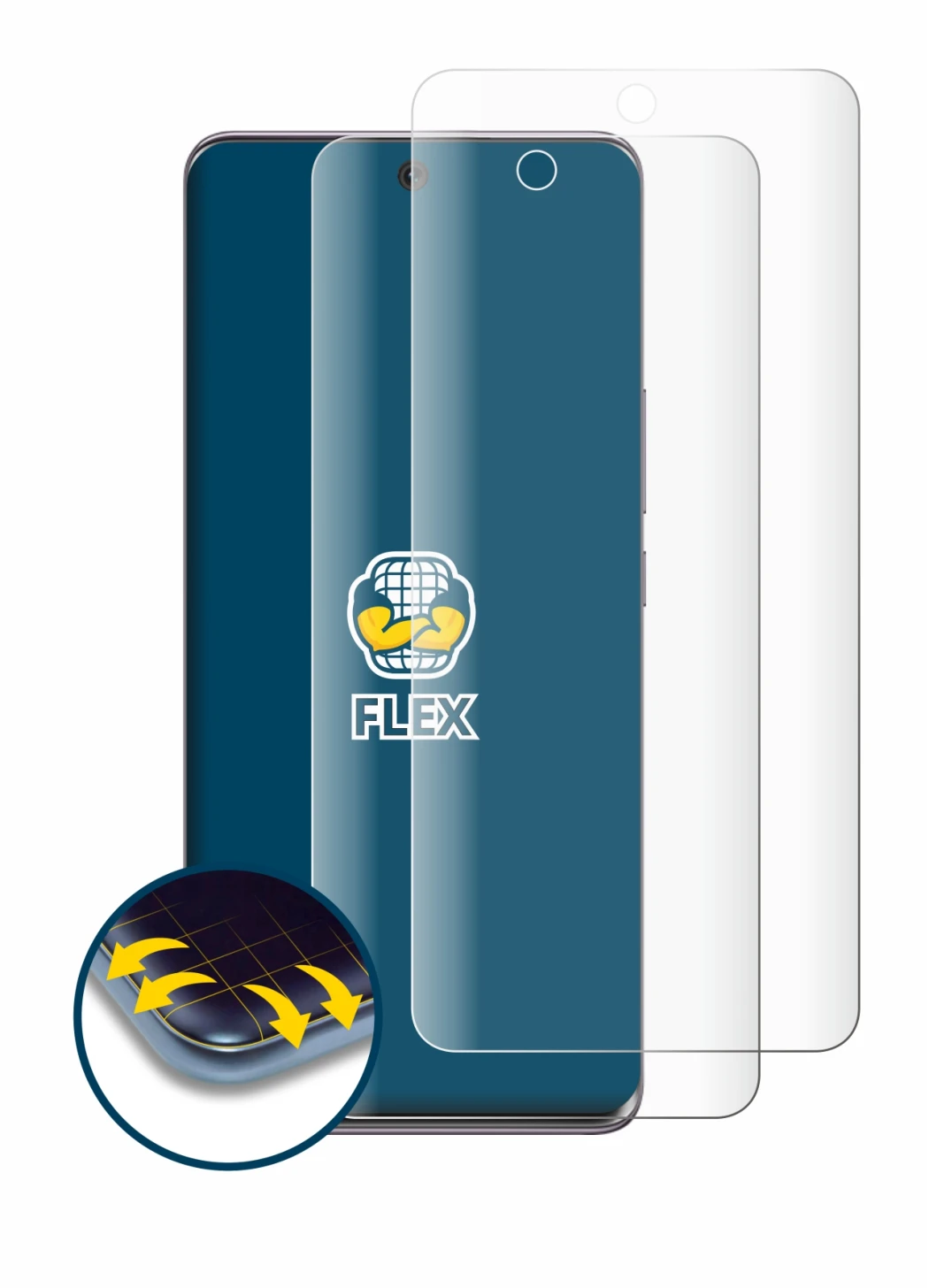 Abbildung des Geräts Honor 50 mit einer Vielzahl des Displayschutzes.