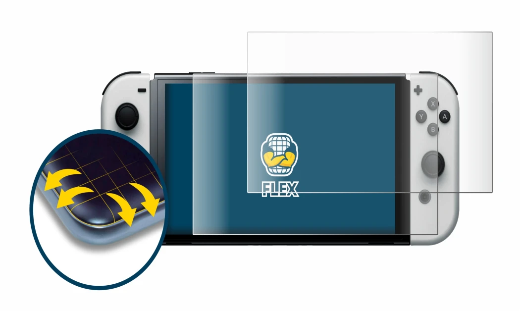 Abbildung des Geräts Nintendo Switch OLED-Modell mit einer Vielzahl des Displayschutzes.