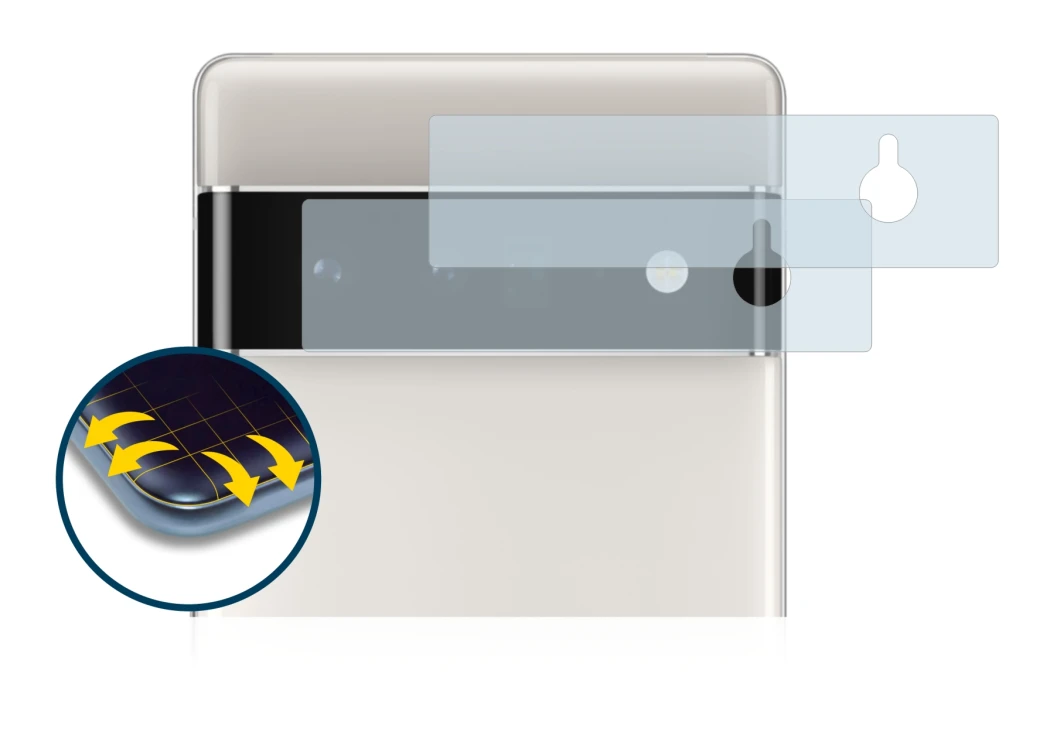 Abbildung des Geräts Google Pixel 6 Pro (NUR Kameraschutz) mit einer Vielzahl des Displayschutzes.