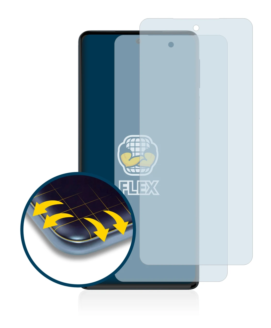 Abbildung des Geräts Motorola Edge 30 Pro mit einer Vielzahl des Displayschutzes.