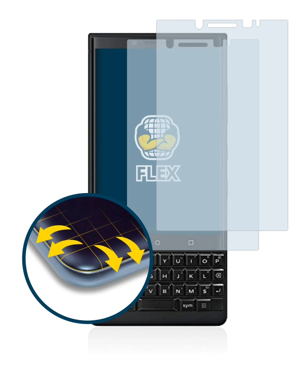 Abbildung des Geräts BlackBerry Key2 (Dual Sim) mit einer Vielzahl des Displayschutzes.