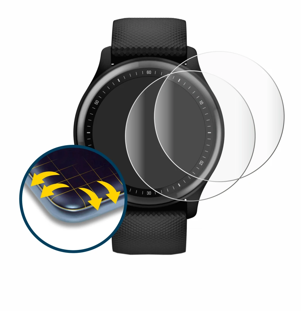 Abbildung des Geräts Garmin Vivomove Sport mit einer Vielzahl des Displayschutzes.