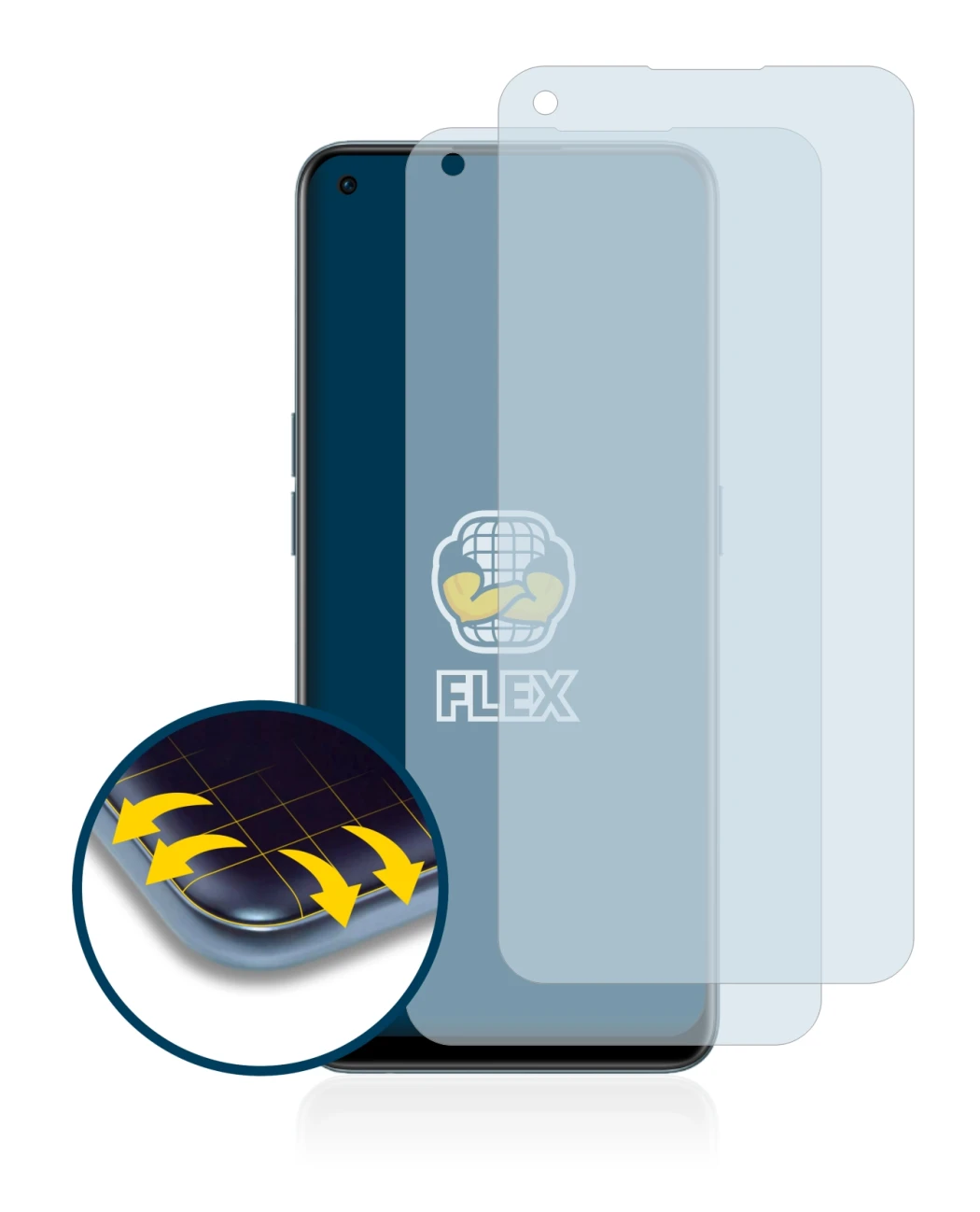 Abbildung des Geräts OnePlus Nord CE 2 5G mit einer Vielzahl des Displayschutzes.