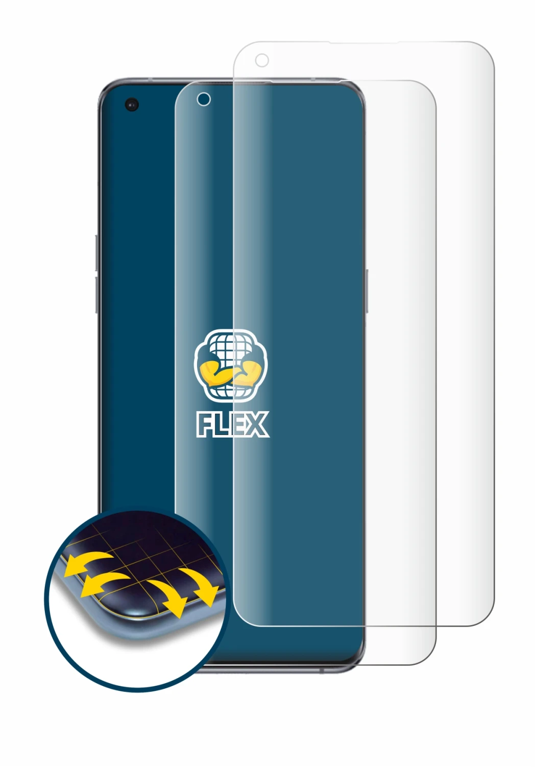 Abbildung des Geräts Oppo Find X5 Pro mit einer Vielzahl des Displayschutzes.