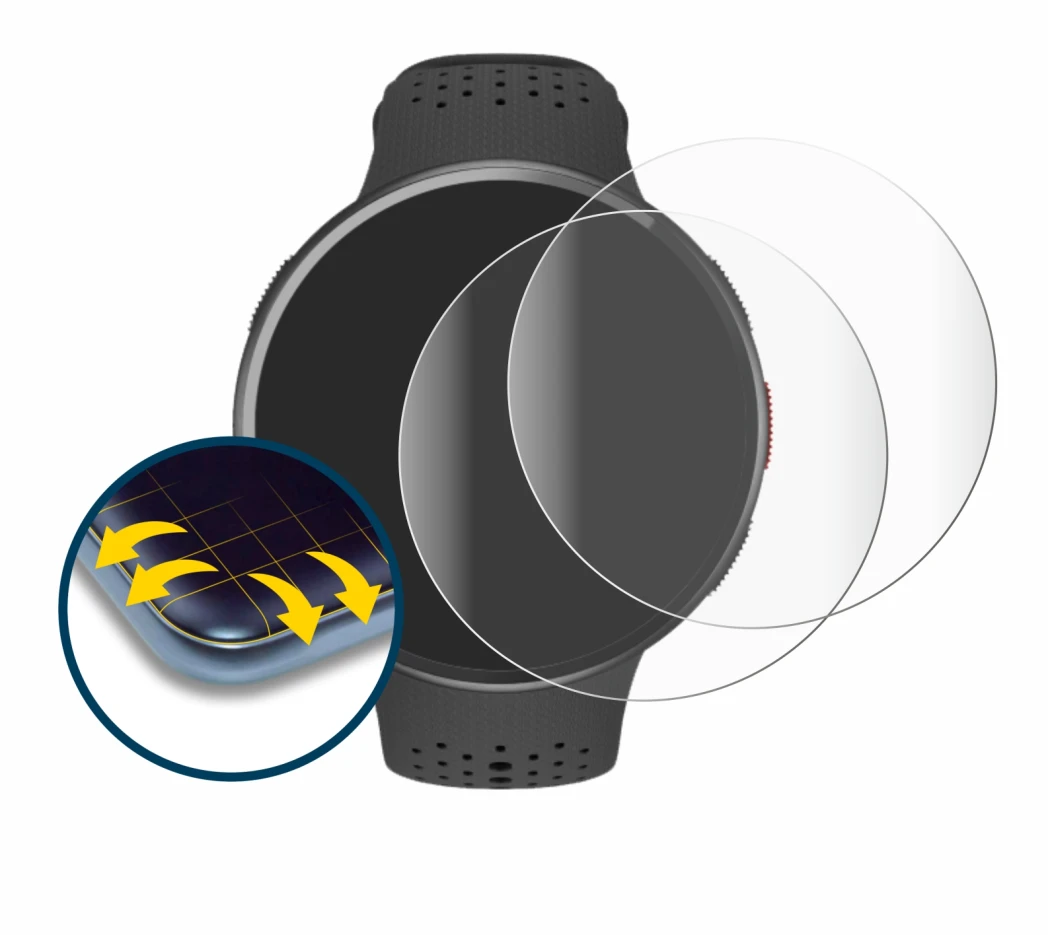 Abbildung des Geräts Polar Pacer Pro mit einer Vielzahl des Displayschutzes.