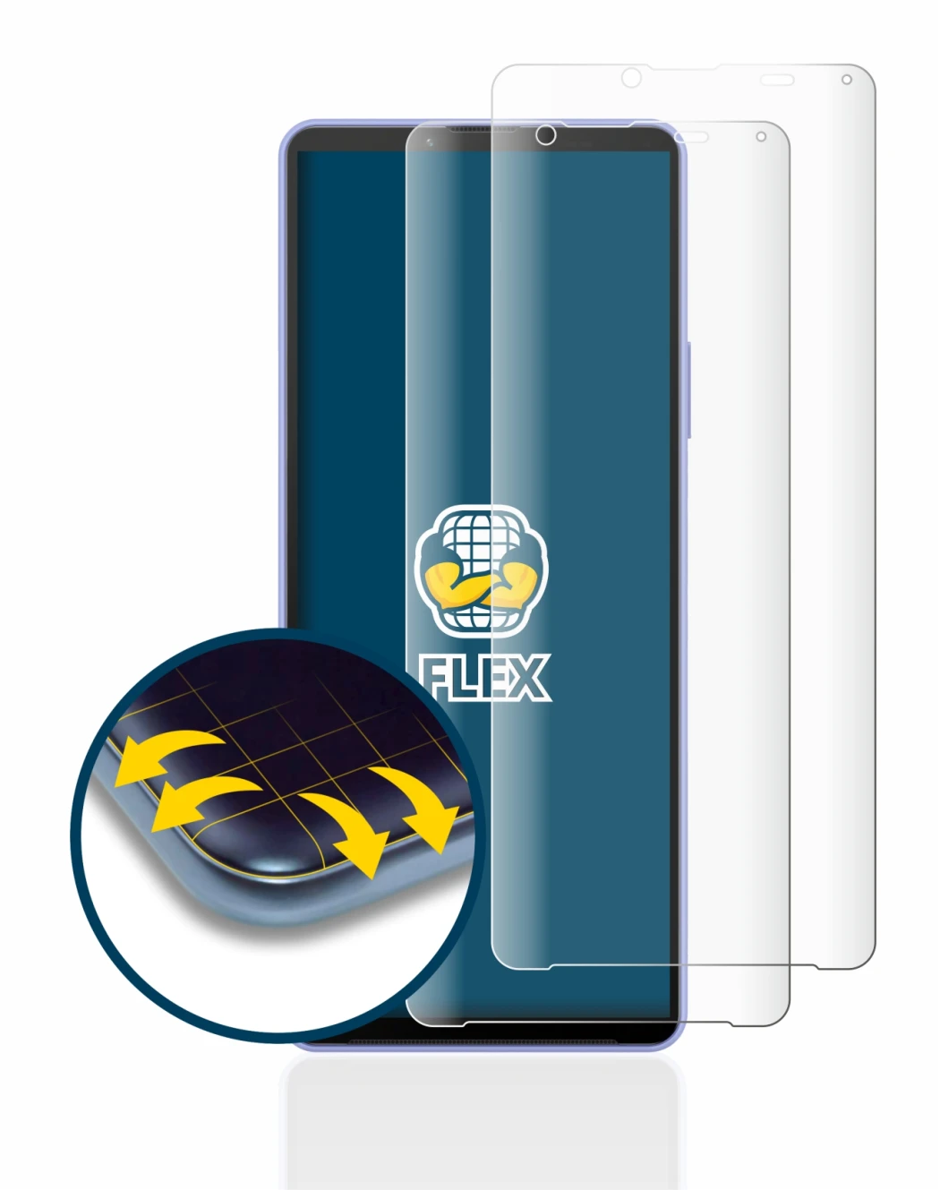 Abbildung des Geräts Sony Xperia 10 IV mit einer Vielzahl des Displayschutzes.