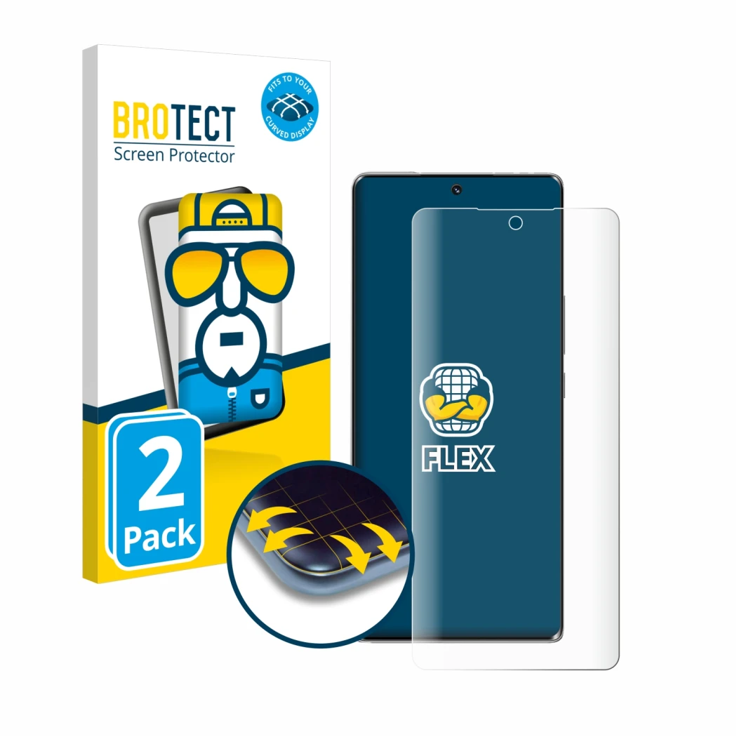 Vorderseite einer Produktverpackung mit dem Markenlogo BROTECT. Daneben ist das Gerät Honor 70 mit dem zugehörigen Displayschu