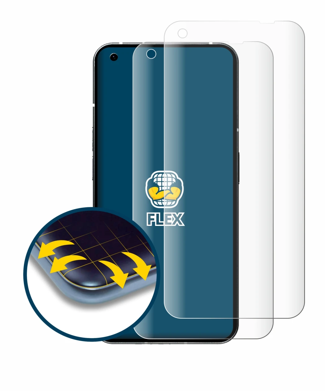 Abbildung des Geräts Nothing Phone (1) mit einer Vielzahl des Displayschutzes.