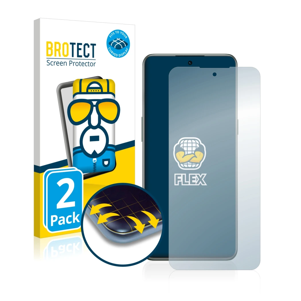 Vorderseite einer Produktverpackung mit dem Markenlogo BROTECT. Daneben ist das Gerät OnePlus 10T 5G mit dem zugehörigen Displ