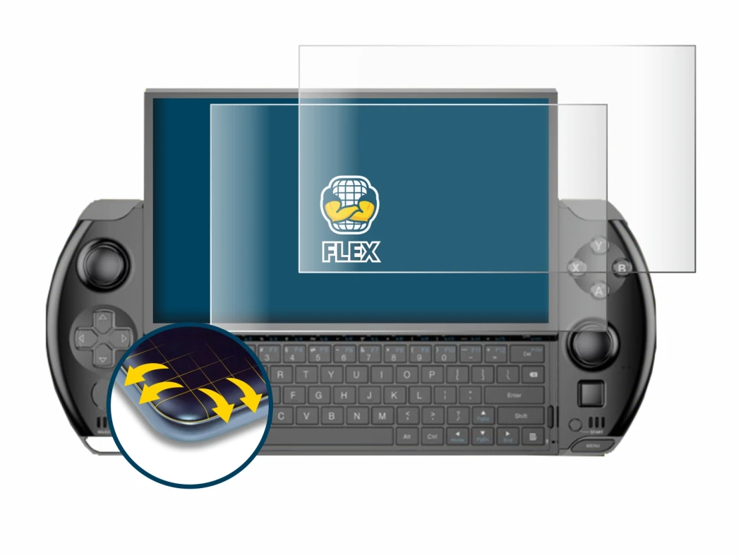 Abbildung des Geräts GPD Win 4 mit einer Vielzahl des Displayschutzes.