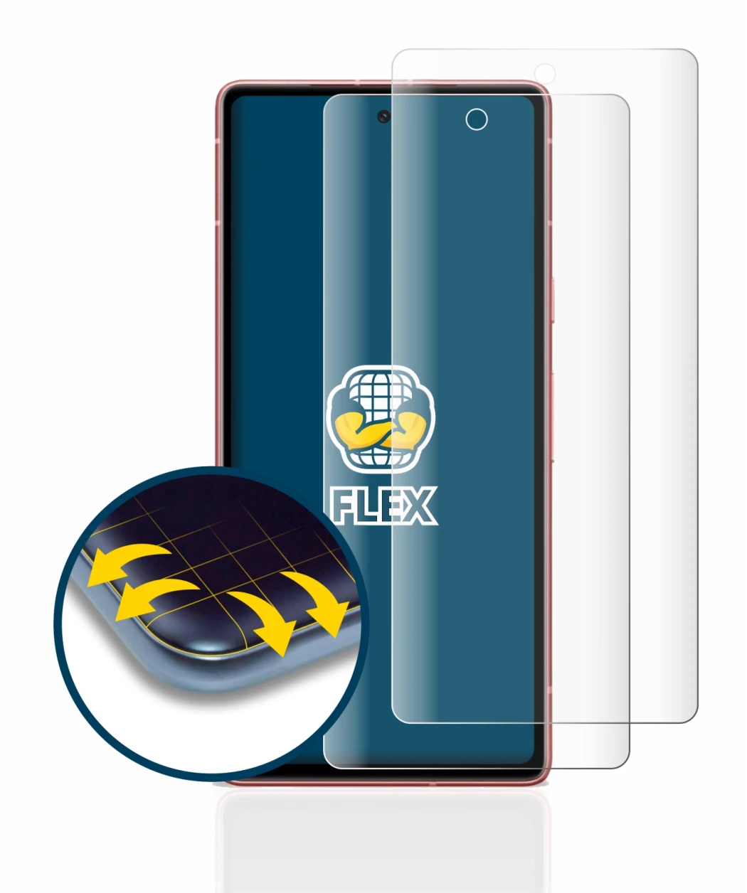 Abbildung des Geräts Google Pixel 7a mit einer Vielzahl des Displayschutzes.