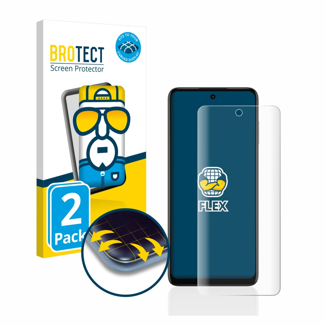 Vorderseite einer Produktverpackung mit dem Markenlogo BROTECT. Daneben ist das Gerät Motorola Moto G73 5G mit dem zugehörigen