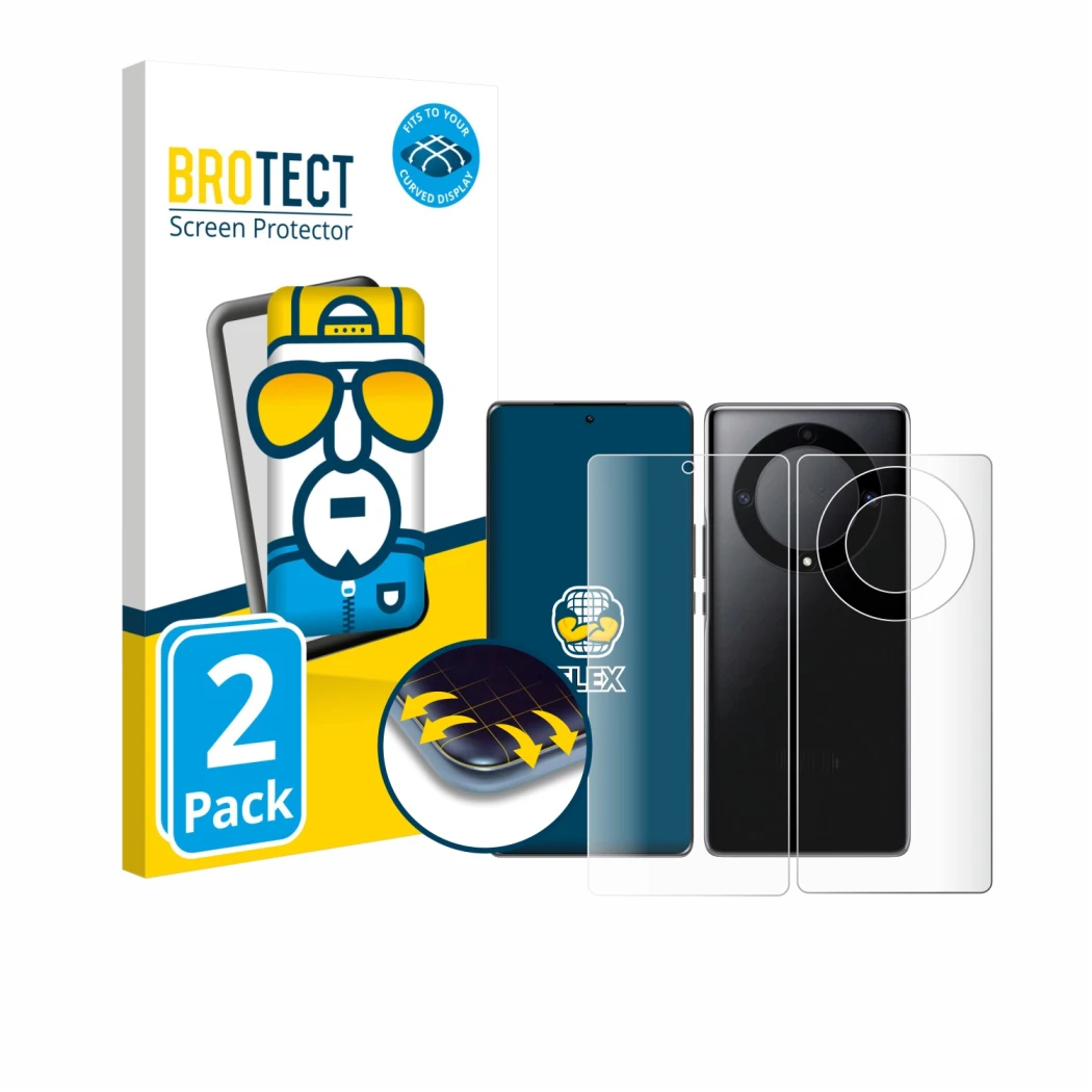 Vorderseite einer Produktverpackung mit dem Markenlogo BROTECT. Daneben ist das Gerät Honor Magic 5 Lite (Display+Rückseite) m