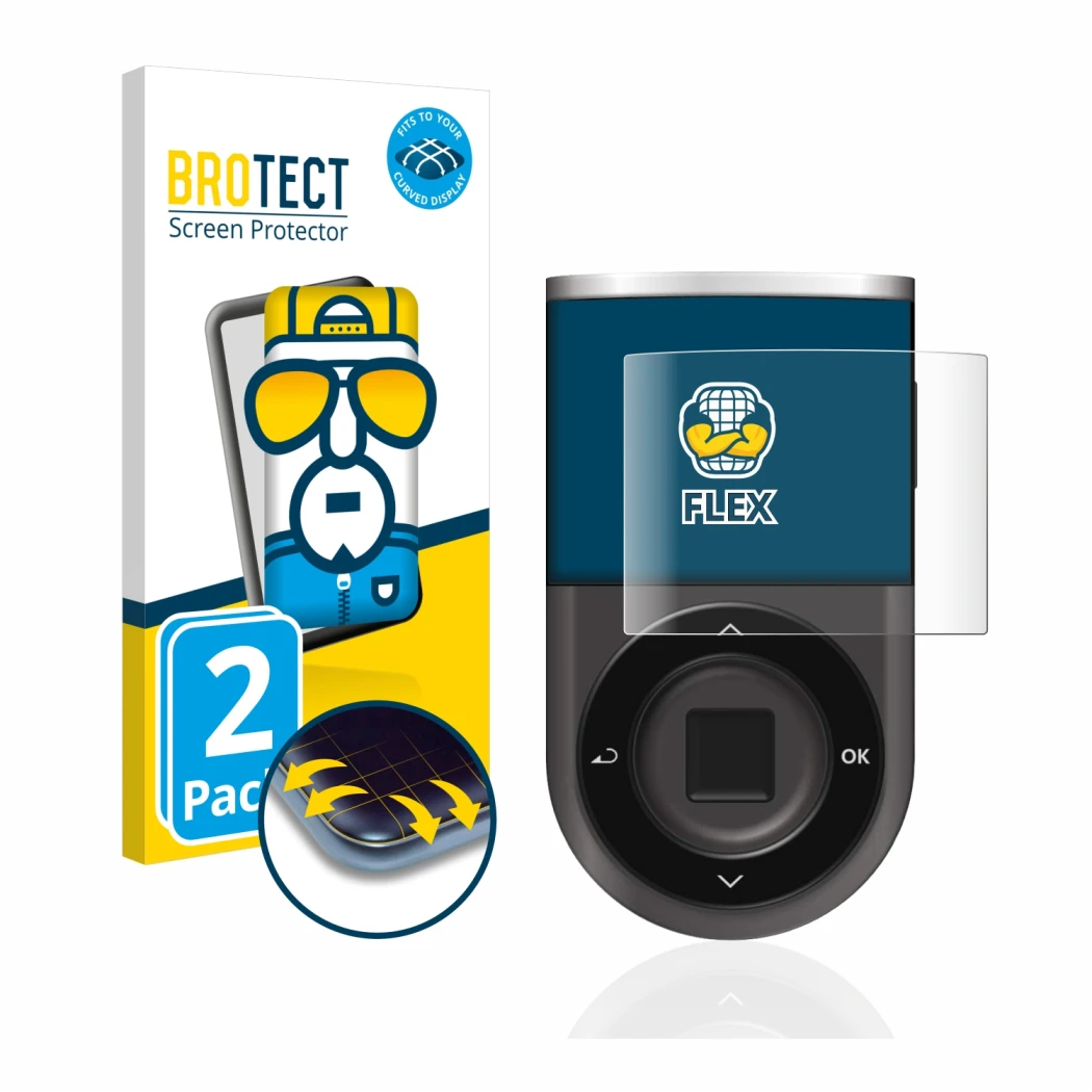 Vorderseite einer Produktverpackung mit dem Markenlogo BROTECT. Daneben ist das Gerät D’CENT Biometric Wallet mit dem zugehöri