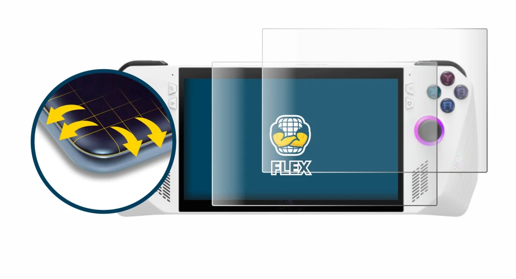 Abbildung des Geräts ASUS ROG Ally (2023) RC71L mit einer Vielzahl des Displayschutzes.