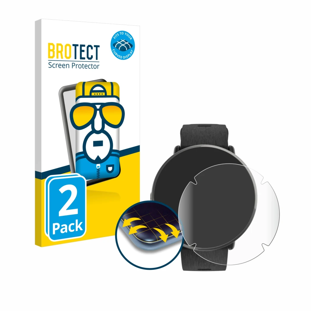 Vorderseite einer Produktverpackung mit dem Markenlogo BROTECT. Daneben ist das Gerät Polar Ignite 3 Titanium mit dem zugehöri