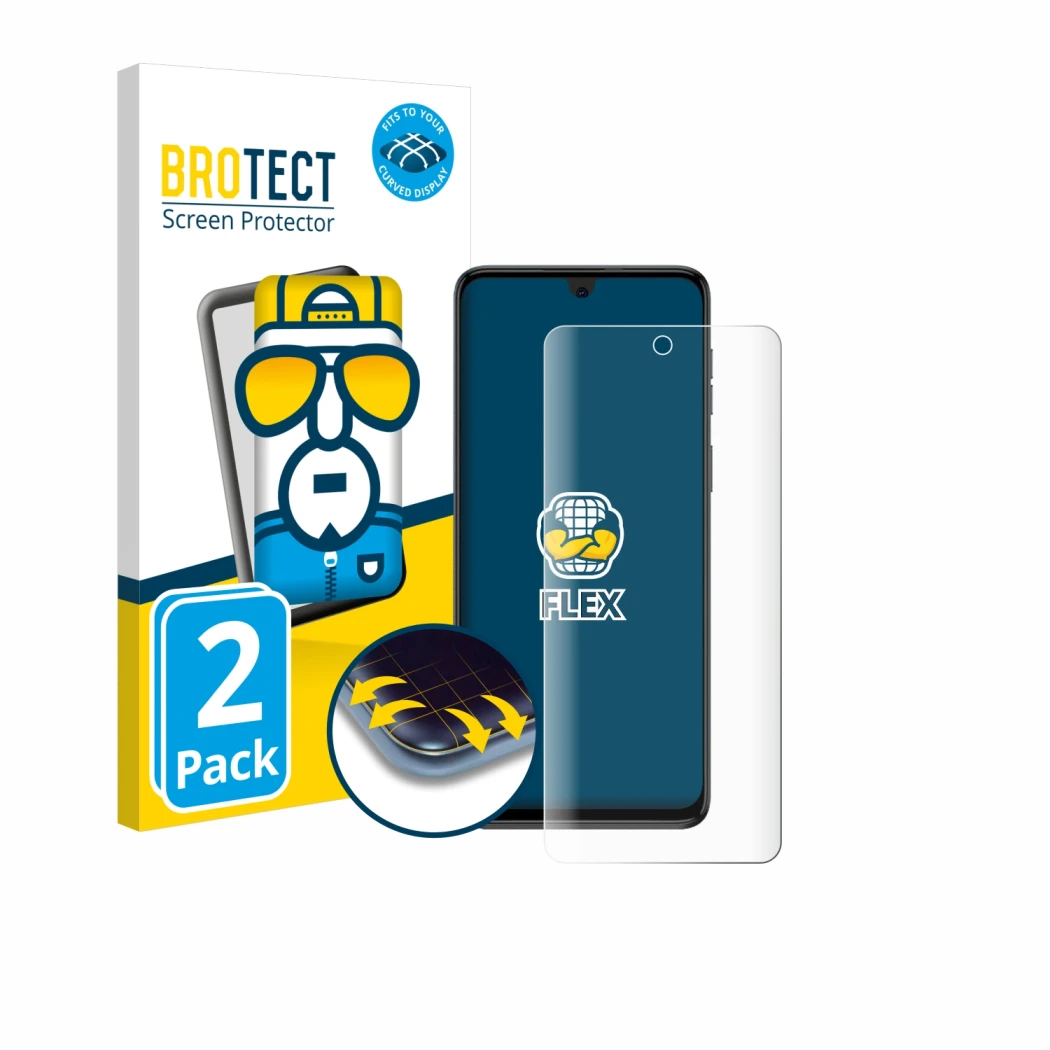 Vorderseite einer Produktverpackung mit dem Markenlogo BROTECT. Daneben ist das Gerät Motorola Moto G54 mit dem zugehörigen Di