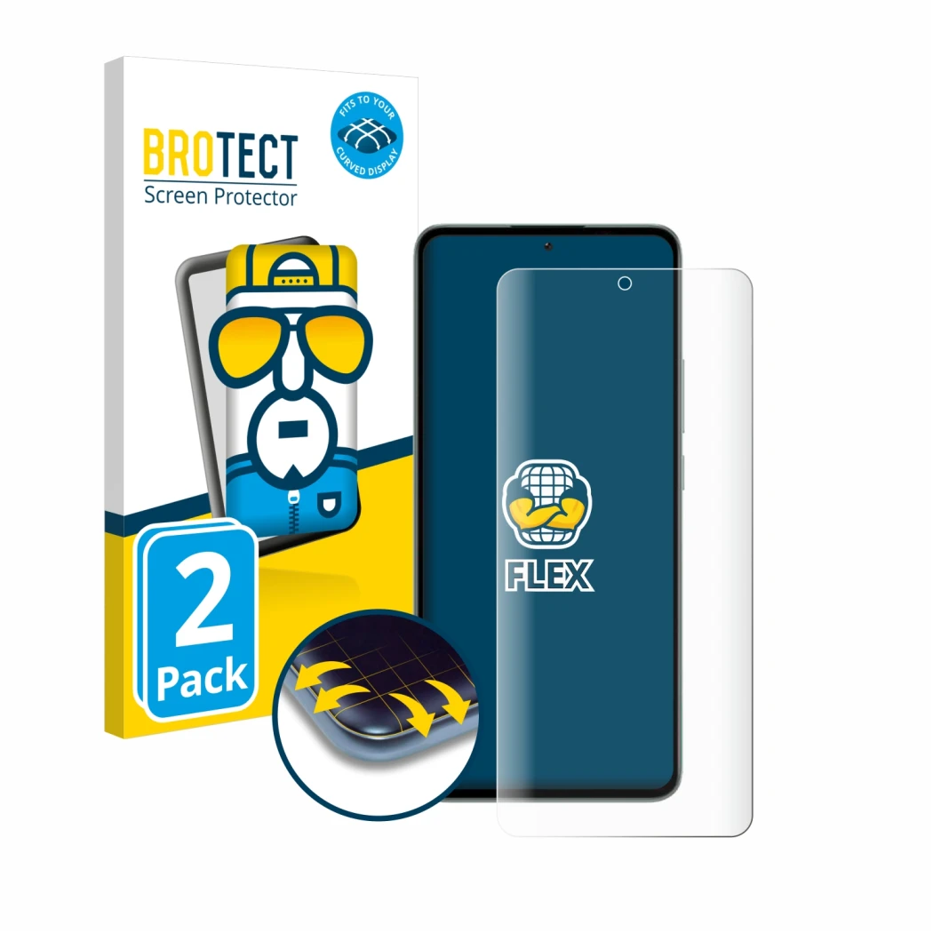 Vorderseite einer Produktverpackung mit dem Markenlogo BROTECT. Daneben ist das Gerät Xiaomi 13T Pro mit dem zugehörigen Displ