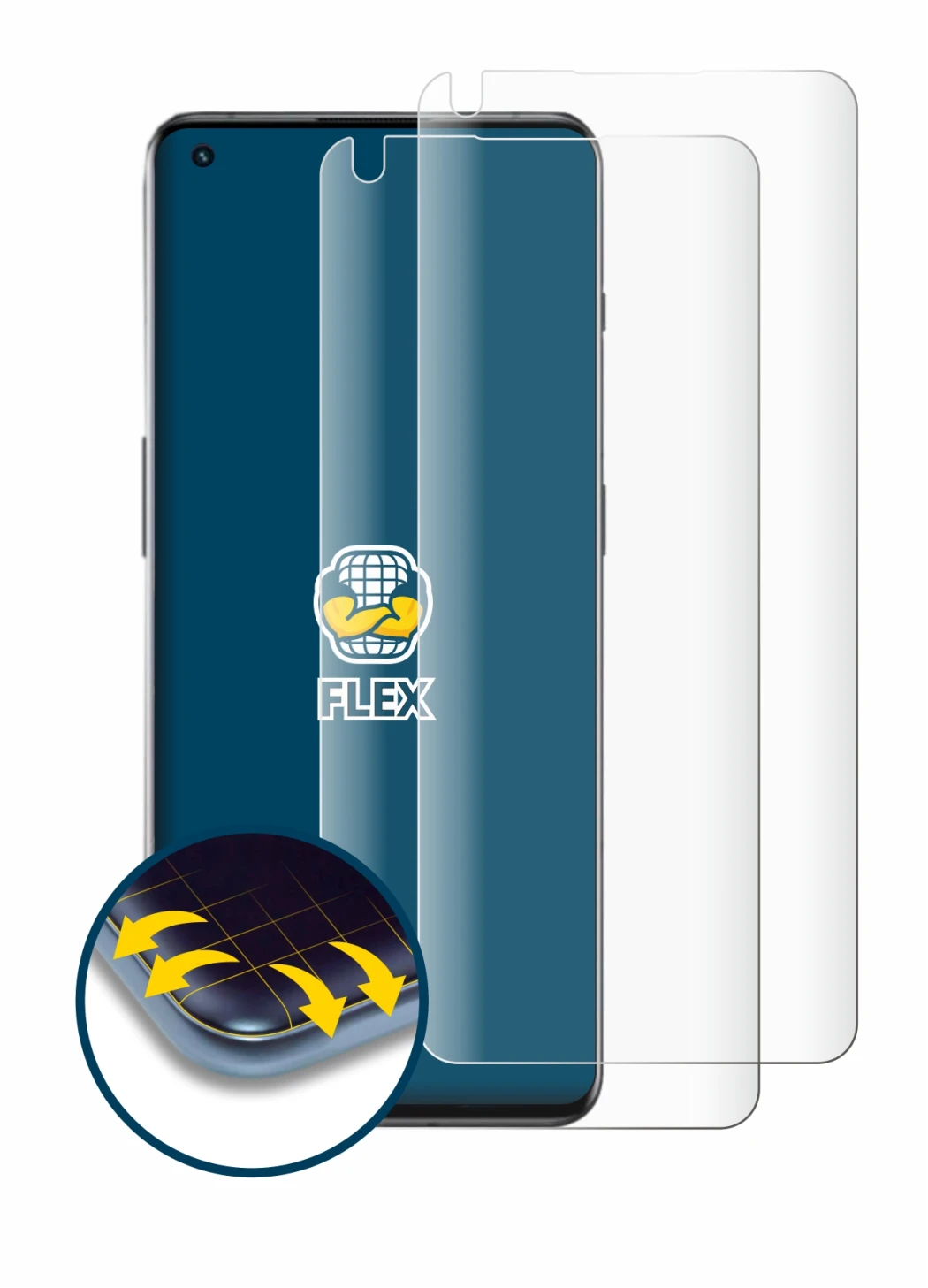 Abbildung des Geräts OnePlus 10 Pro 5G (case-friendly) mit einer Vielzahl des Displayschutzes.