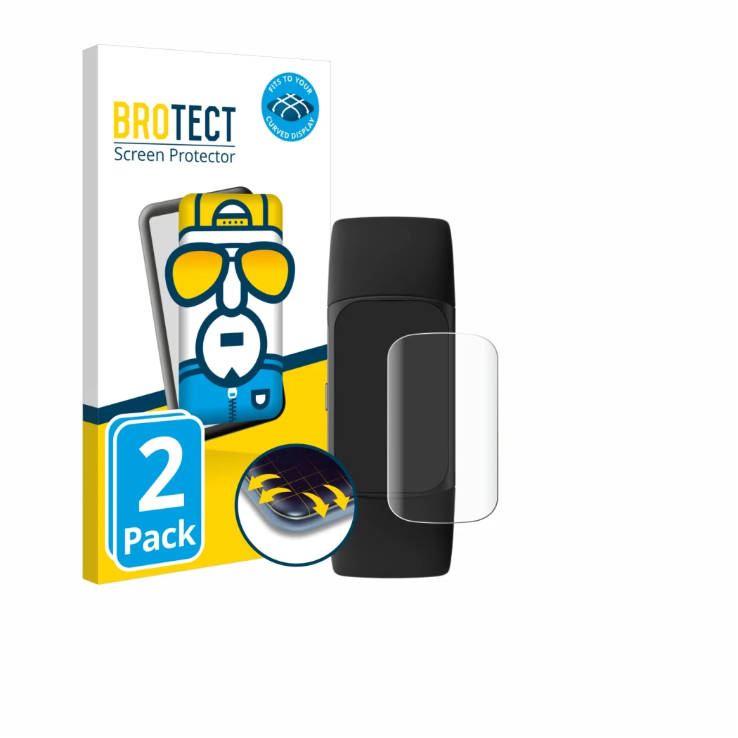 Vorderseite einer Produktverpackung mit dem Markenlogo BROTECT. Daneben ist das Gerät Fitbit Charge 6 mit dem zugehörigen Disp