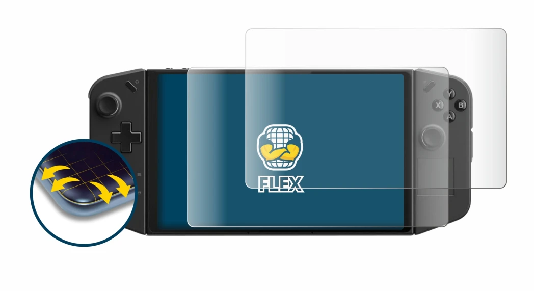 Abbildung des Geräts Lenovo Legion Go mit einer Vielzahl des Displayschutzes.