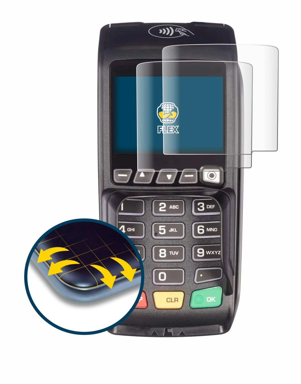 Abbildung des Geräts ingenico Desk/3500 mit einer Vielzahl des Displayschutzes.