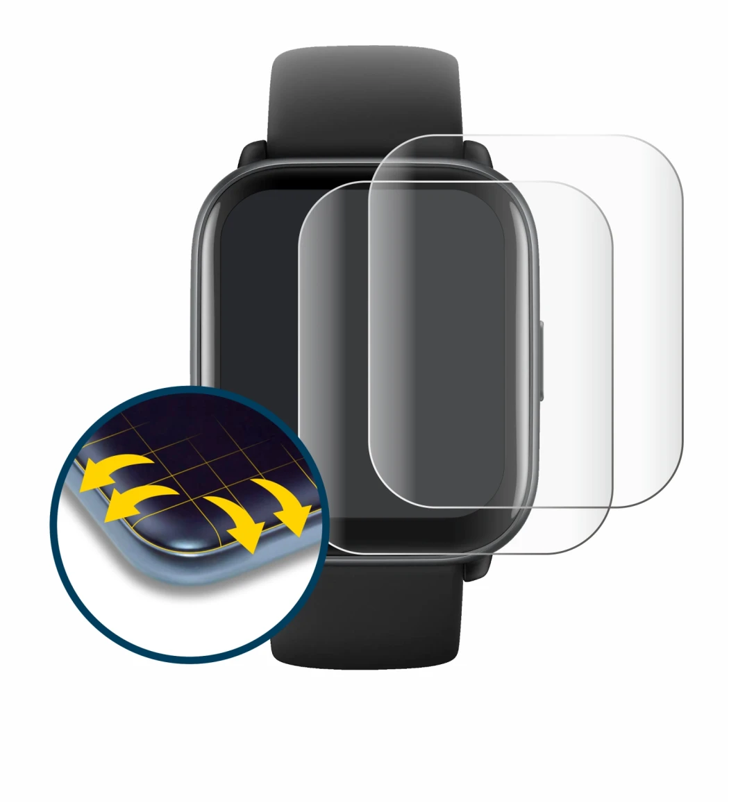 Abbildung des Geräts Amazfit Active mit einer Vielzahl des Displayschutzes.