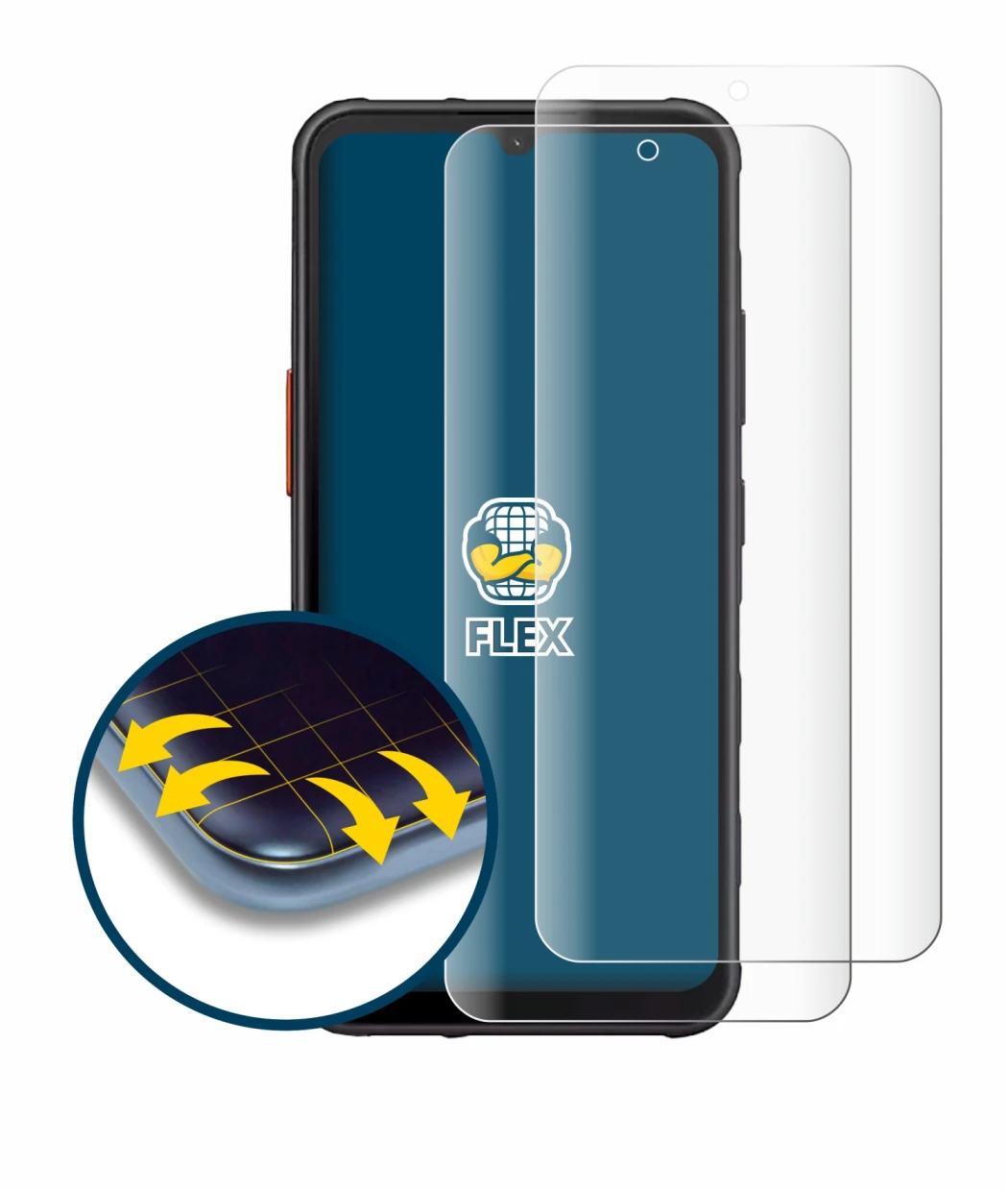 Abbildung des Geräts Samsung Galaxy XCover 7 mit einer Vielzahl des Displayschutzes.