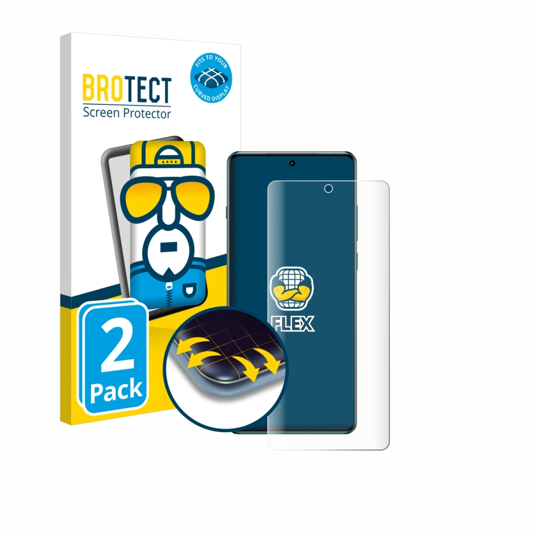 Vorderseite einer Produktverpackung mit dem Markenlogo BROTECT. Daneben ist das Gerät OnePlus 12R mit dem zugehörigen Displays