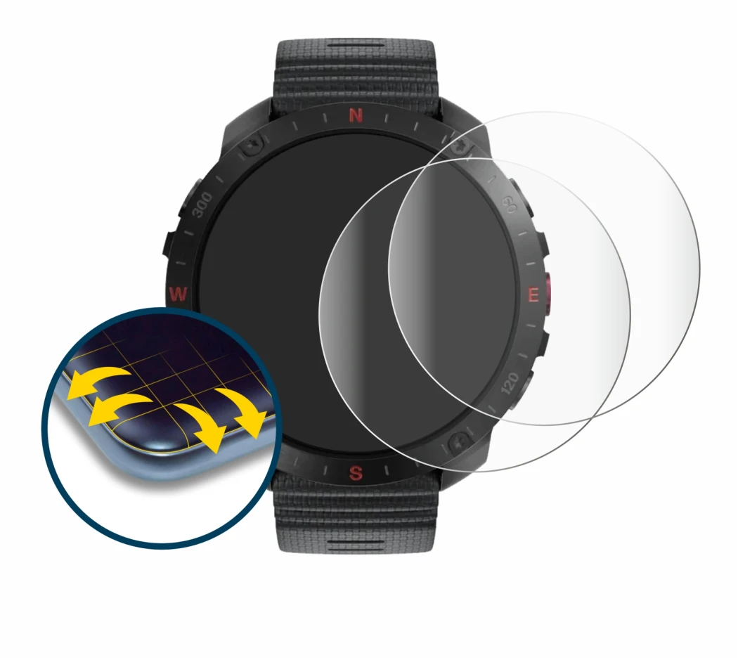 Abbildung des Geräts Polar Grit X2 Pro mit einer Vielzahl des Displayschutzes.